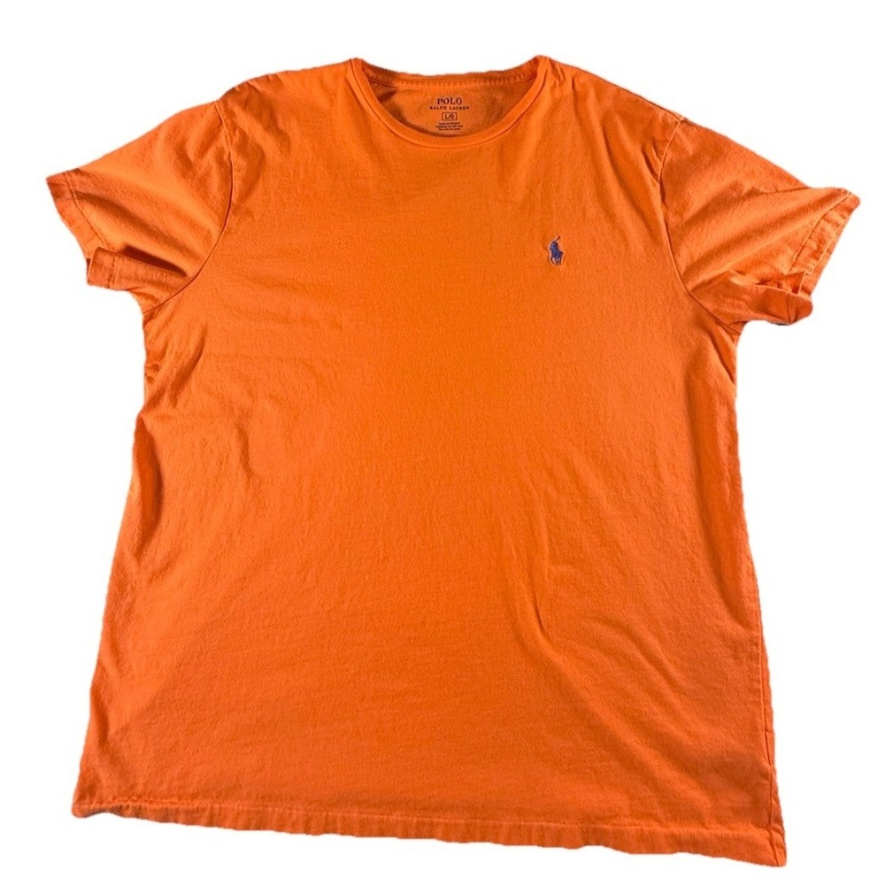Polo Ralph Lauren T-Shirt Mens Large Crew Neck Short Sleeve Orange Blue Pony